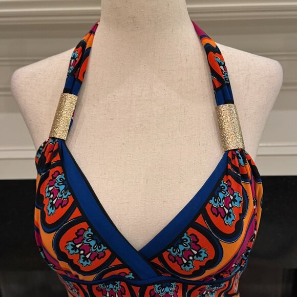 🌺 Cache Multicolor Paisley Halter Dress with Gold Hardware – Size 8 - Picture 3 of 11